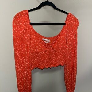 Urban Outfitters Red Floral Smocked Blouse